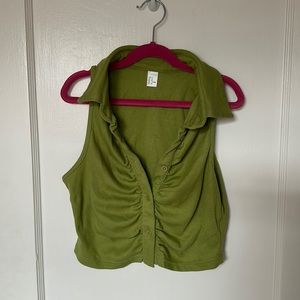 Green Ruched front crop top. Collared. Lime green.